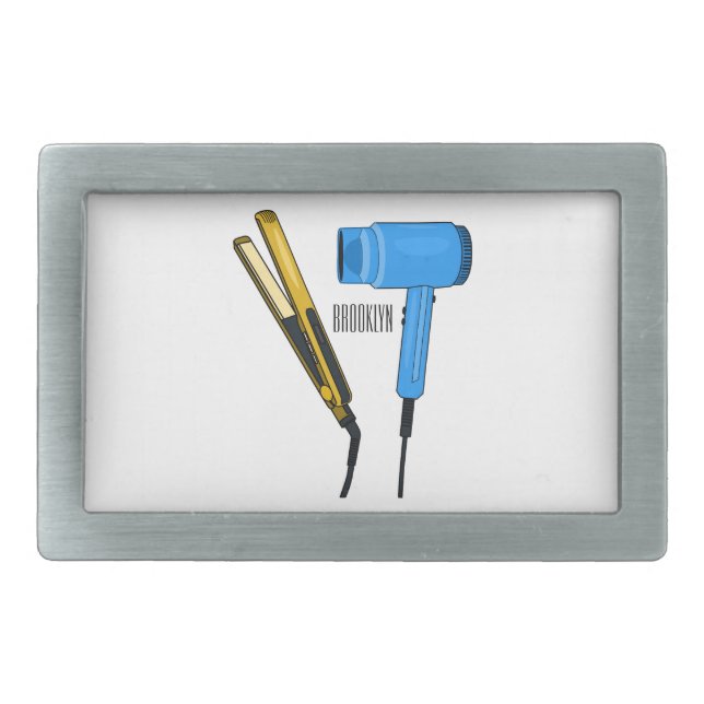 Hair dryer & hair straightener illustration belt buckle (Front)