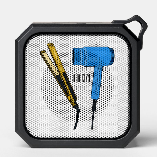 Hair dryer & hair straightener illustration bluetooth speaker (Front)