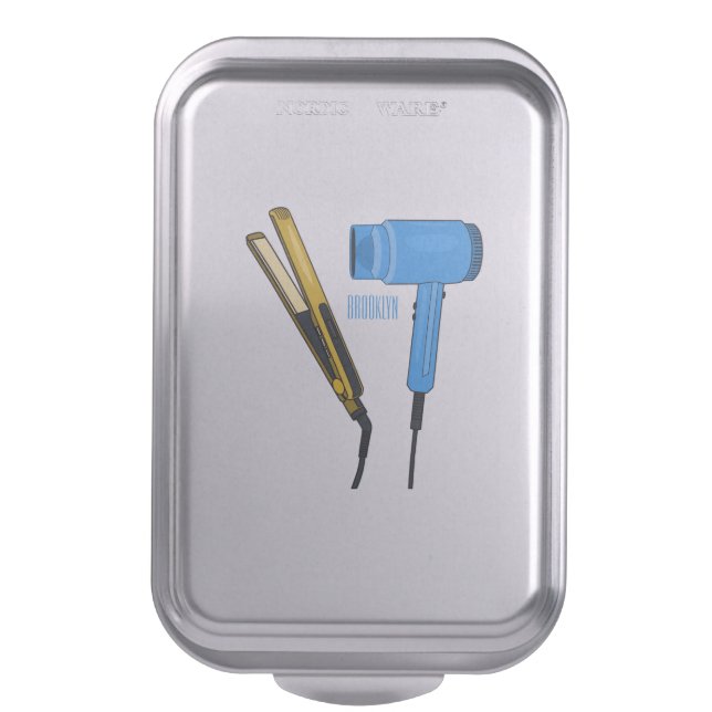 Hair dryer & hair straightener illustration cake pan (Front Vertical)