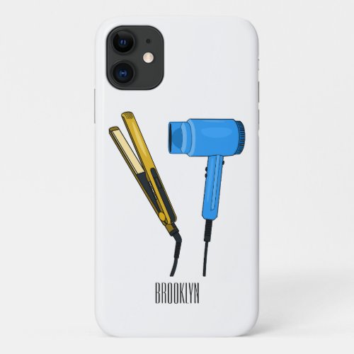 Hair dryer  hair straightener illustration iPhone 11 case