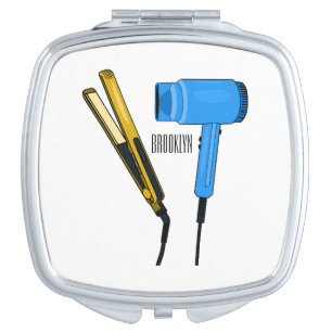 Hair dryer & hair straightener illustration compact mirror