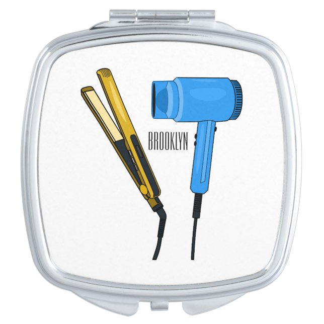 Hair dryer & hair straightener illustration compact mirror (Front)