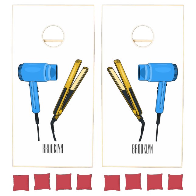 Hair dryer & hair straightener illustration cornhole set (Set)