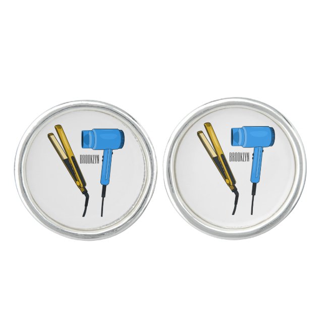 Hair dryer & hair straightener illustration cufflinks (Front)