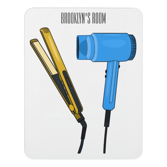 Hair dryer & hair straightener illustration door sign (Contemporary Vert)