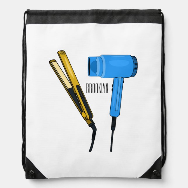 Hair dryer & hair straightener illustration drawstring bag (Front)