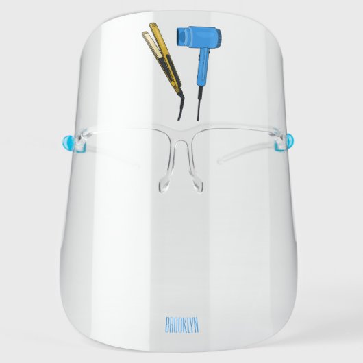 Hair dryer & hair straightener illustration face shield (Front)