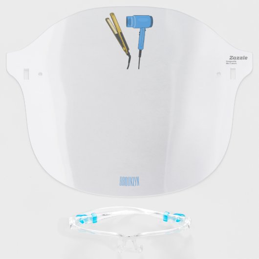 Hair dryer & hair straightener illustration face shield (Front w/Glasses)