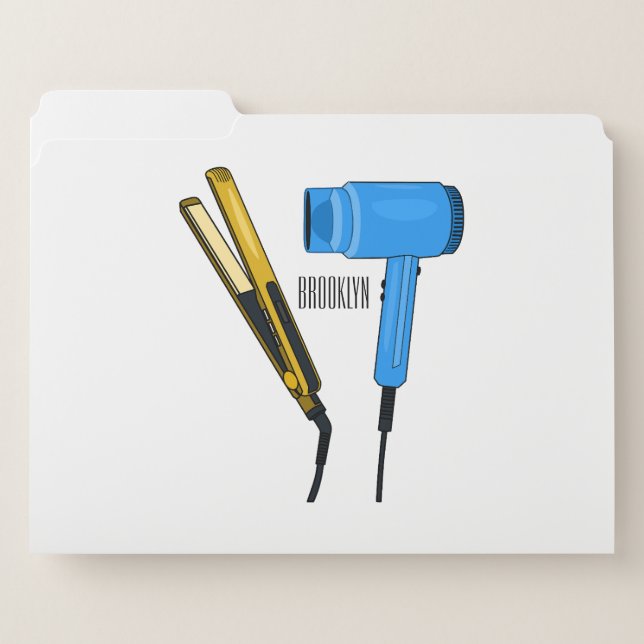 Hair dryer & hair straightener illustration file folder (Front Left)