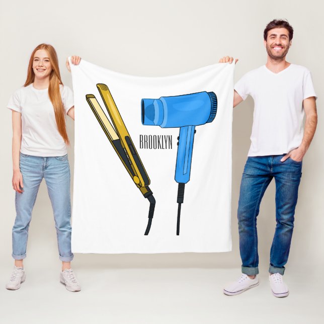 Hair dryer & hair straightener illustration fleece blanket (In Situ)