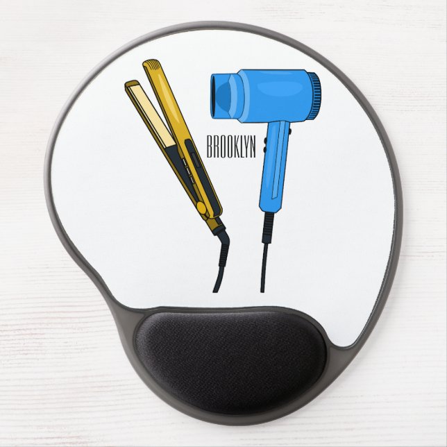 Hair dryer & hair straightener illustration gel mouse pad (Front)