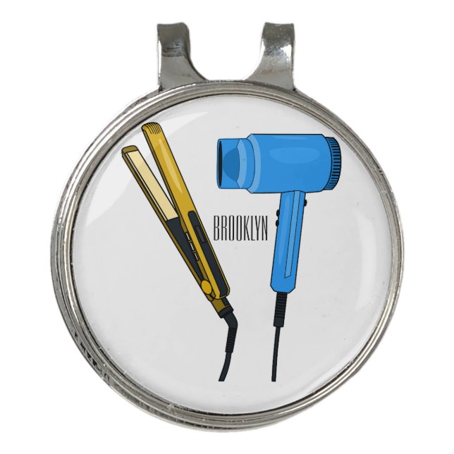 Hair dryer & hair straightener illustration golf hat clip (Front)