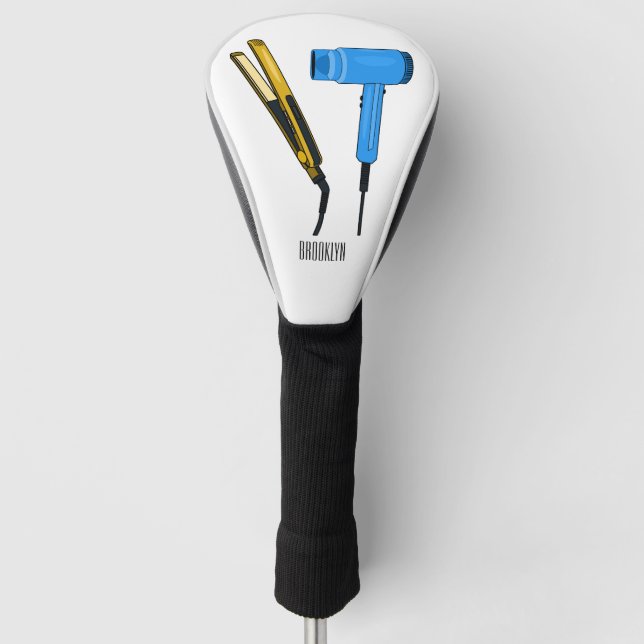 Hair dryer & hair straightener illustration golf head cover (Front)