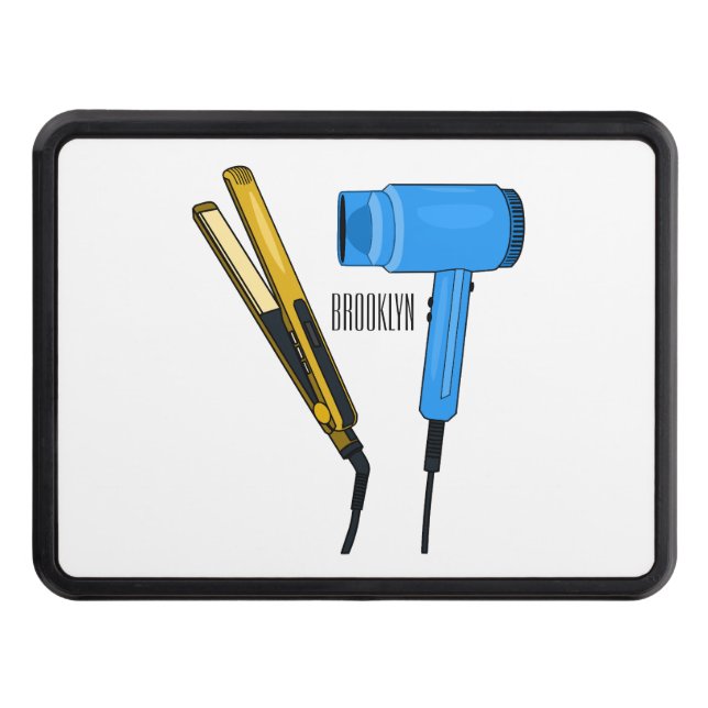 Hair dryer & hair straightener illustration hitch cover (Front)