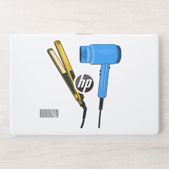 Hair dryer & hair straightener illustration HP laptop skin (Front)