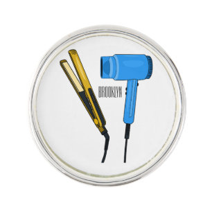 Hair dryer & hair straightener illustration lapel pin