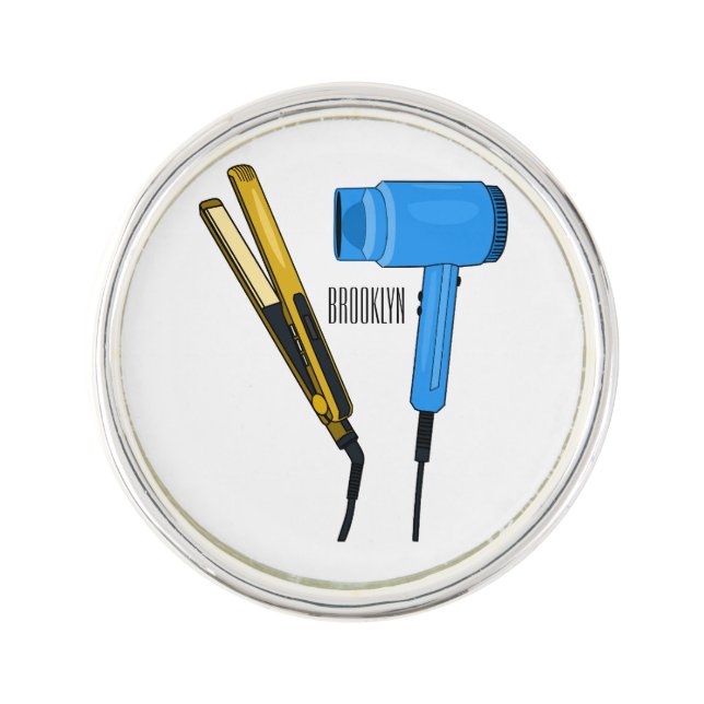 Hair dryer & hair straightener illustration lapel pin (Front)