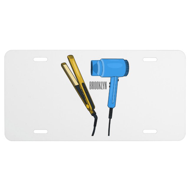 Hair dryer & hair straightener illustration license plate (Front)