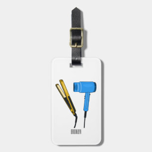 Hair dryer & hair straightener illustration luggage tag
