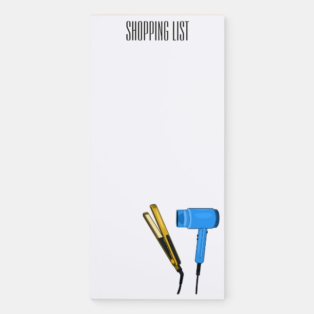 Hair dryer & hair straightener illustration magnetic notepad (Front)