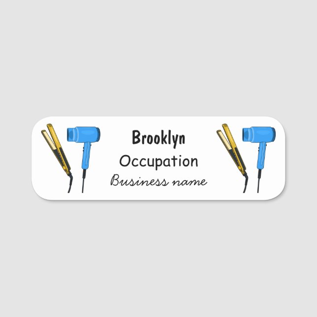 Hair dryer & hair straightener illustration name tag (Front)