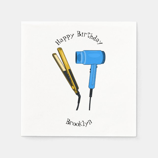 Hair dryer & hair straightener illustration napkins (Front)