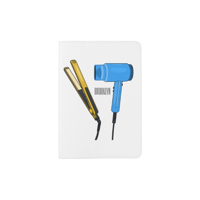 Hair dryer & hair straightener illustration passport holder (Front)
