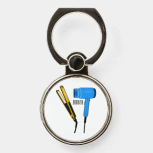 Hair dryer & hair straightener illustration phone ring stand