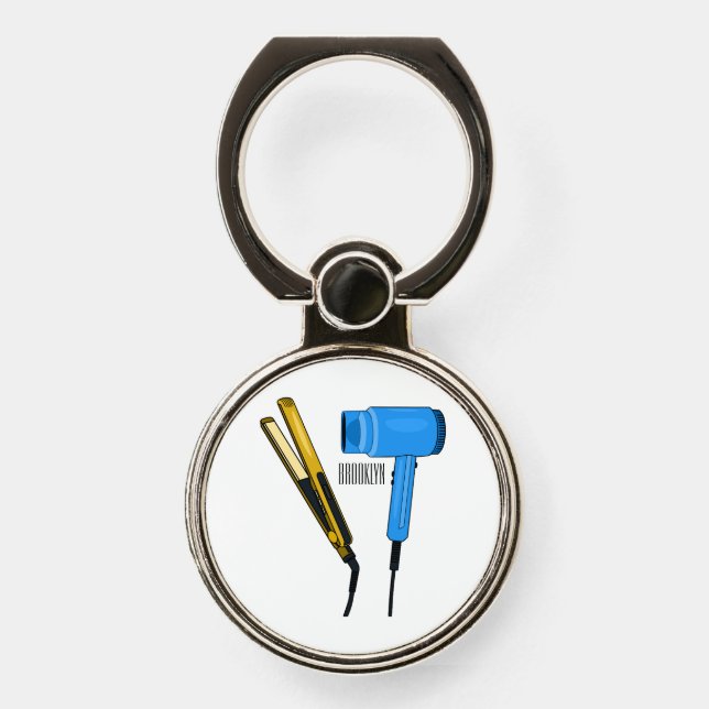 Hair dryer & hair straightener illustration phone ring stand (Front)
