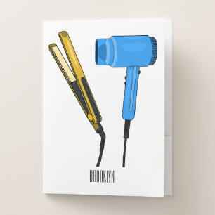 Hair dryer & hair straightener illustration pocket folder