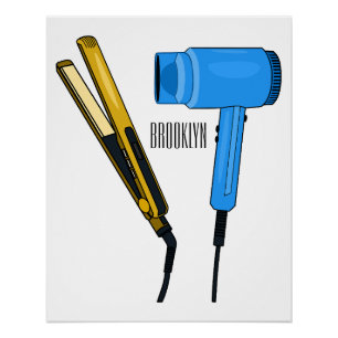 Hair dryer & hair straightener illustration poster