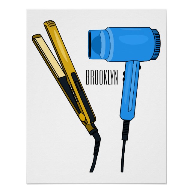 Hair dryer & hair straightener illustration poster (Front)