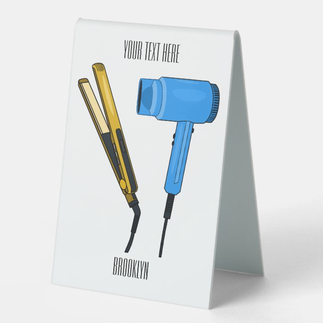 Hair dryer & hair straightener illustration table tent (Front)