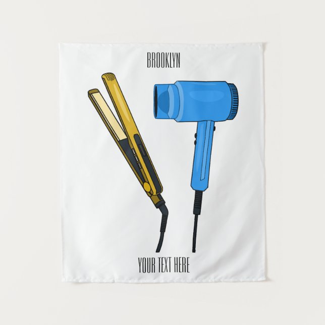 Hair dryer & hair straightener illustration tapestry (Front)