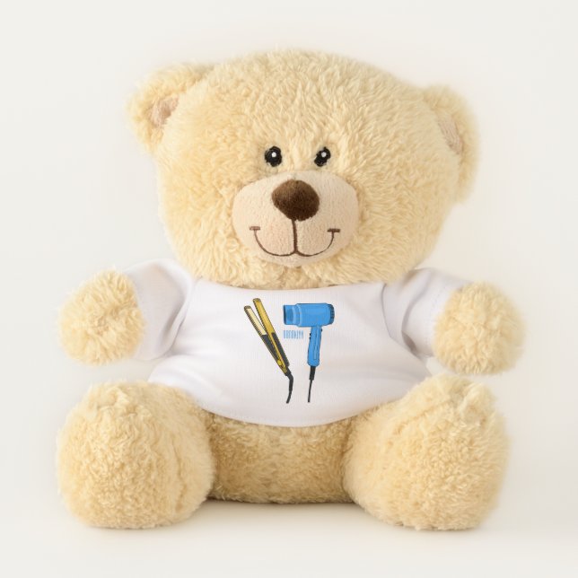 Hair dryer & hair straightener illustration teddy bear (Front)
