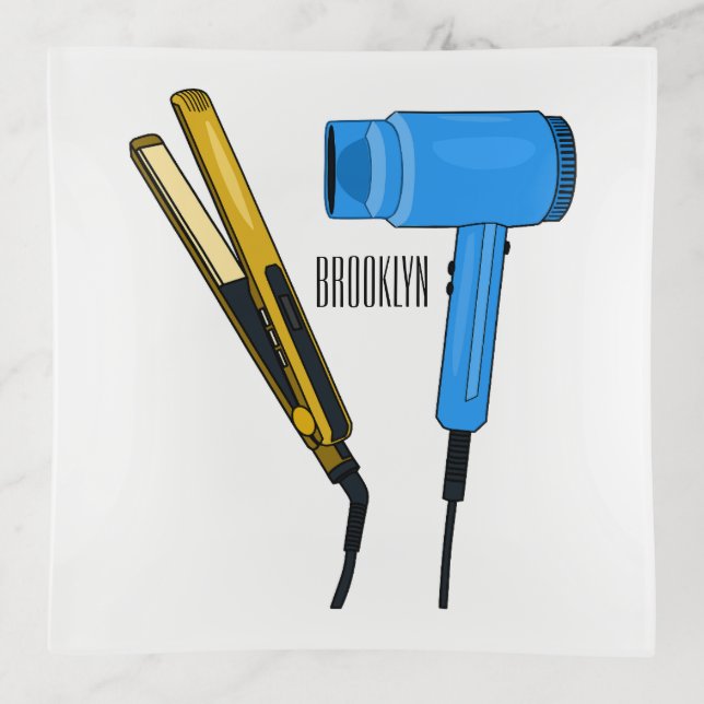 Hair dryer & hair straightener illustration trinket tray (Front)