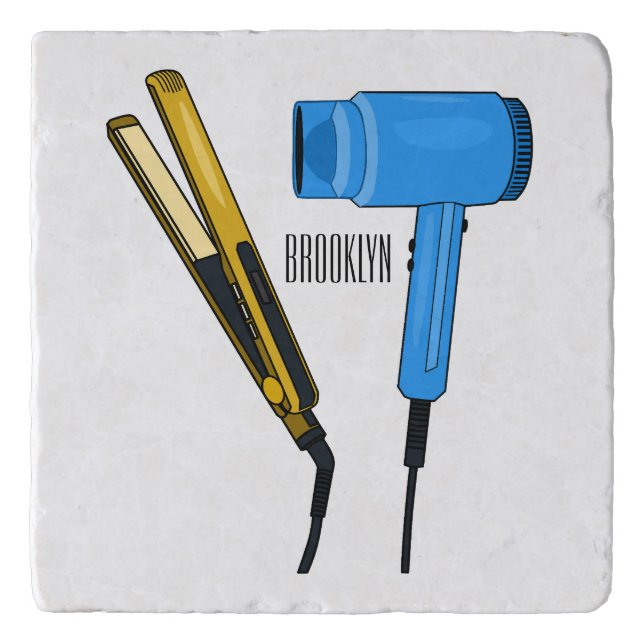 Hair dryer & hair straightener illustration trivet (Front)