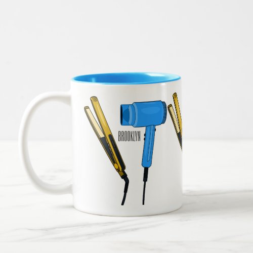 Hair dryer  hair straightener illustration Two_Tone coffee mug