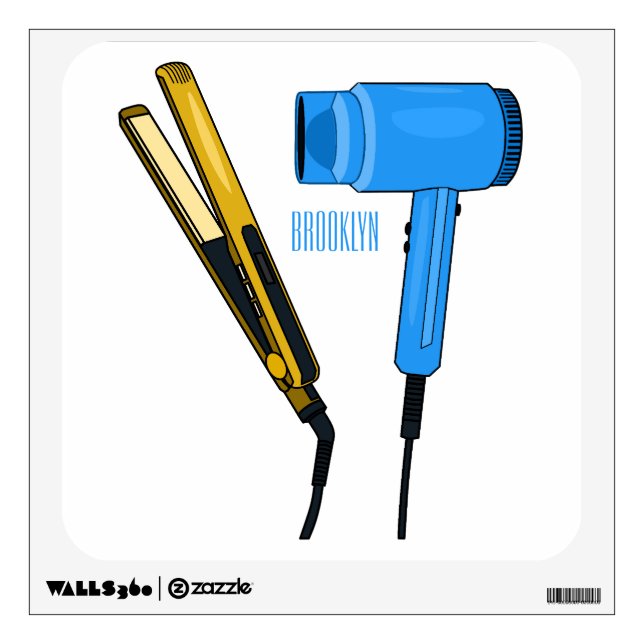 Hair dryer & hair straightener illustration wall decal (Front)