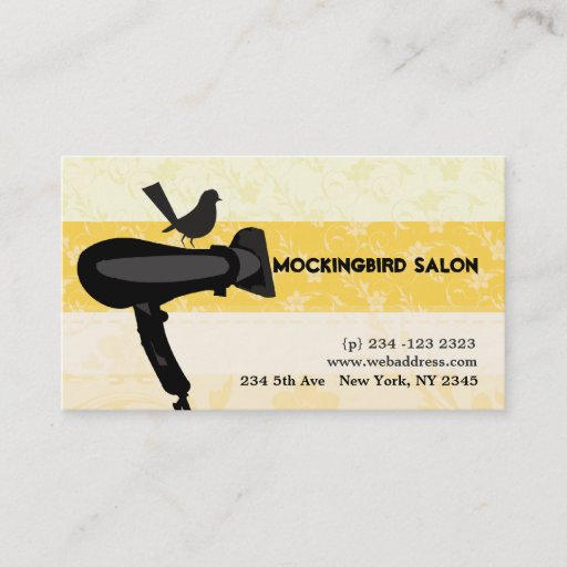 Customizable Hair Dryer and Mocking Bird Illustration Business Card Templates