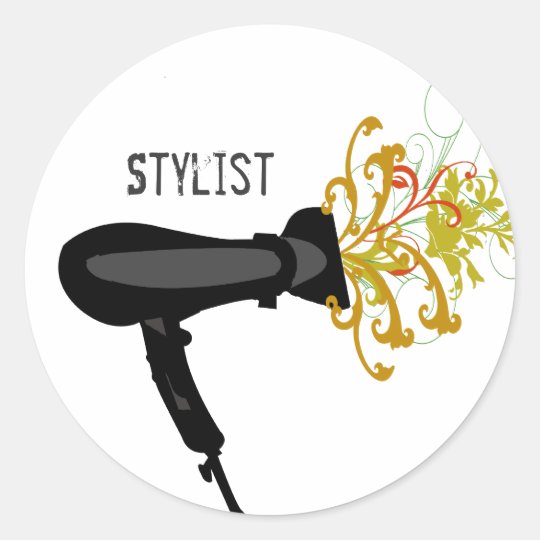 Hair Dryer Stylist Florals Classic Round Sticker Zazzle