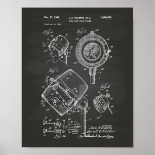Hair Dryer System 1960 Patent Art Chalkboard Poster