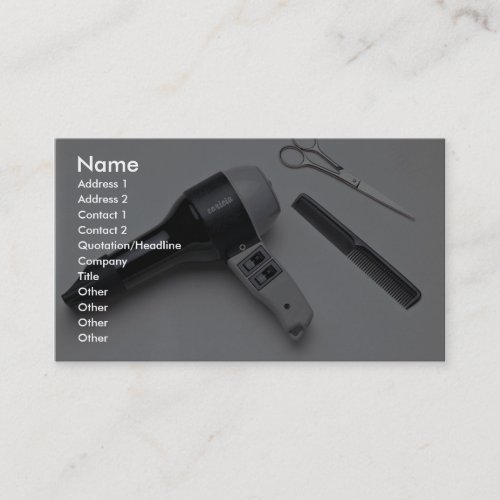 Hair dryer with scissors and comb business card template