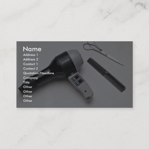 Customizable Hair dryer with scissors and comb business card template