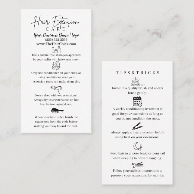 Hair Extension Care  Business Card (Front/Back)