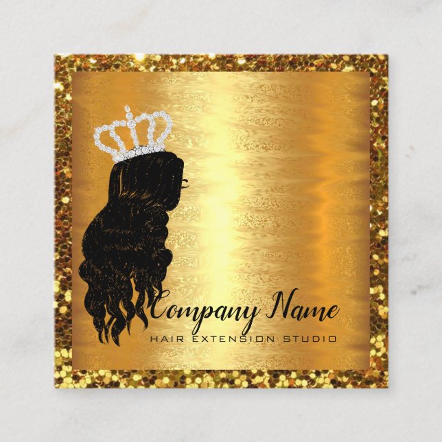 Hair Extension Hair Diamond Gold Square Glitter Appointment Card (Front)