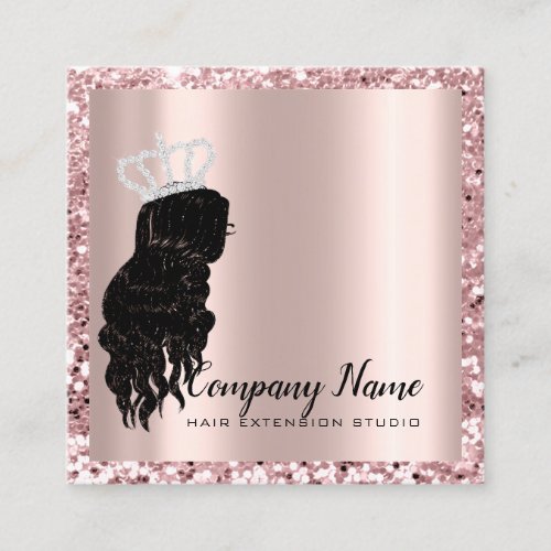 Hair Extension Hair Diamond Rose  Square Glitter Appointment Card