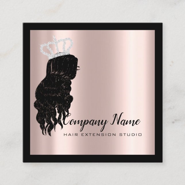 Hair Extension Hair Rose Crown Square Diamond Appointment Card (Front)