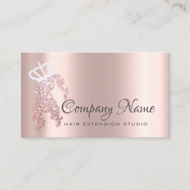 Hair Extension Hair Rose Gold Crown Spark Salon Appointment Card (Front)