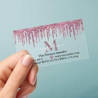 Hair Extension Specialist Rose Glitter Drips Clear Business Cards